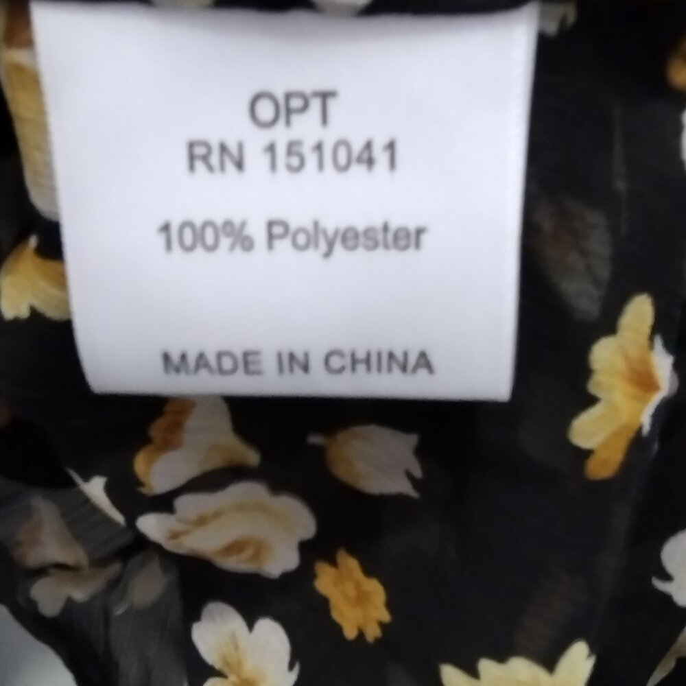 O.P.T. Floral Ruffle Neck Blouse Large Black Sheer Long Sleeve Romantic Top - Picture 13 of 15